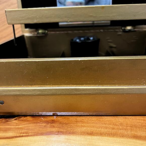 Vintage Gold Tone MCM MidCentury Musical Jewelry Box Lined Mirror Compartments - Picture 4 of 12